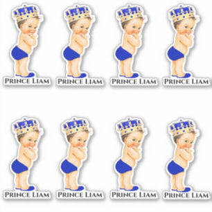 Sticker Petit Prince Bébé Garçon Couronne Royale Bleu Or