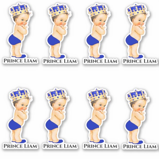 Sticker Petit Prince Bébé Garçon Couronne Royale Bleu Or (Devant)