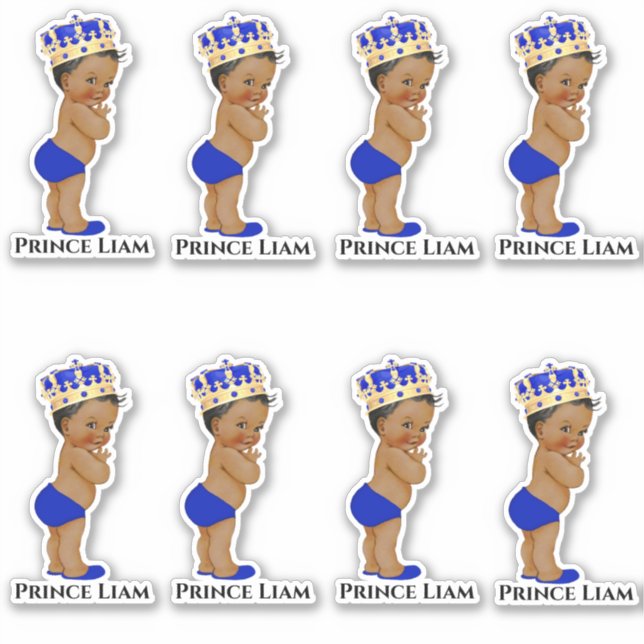 Sticker Petit Prince Bébé Garçon Couronne Royale Bleu Or (Devant)