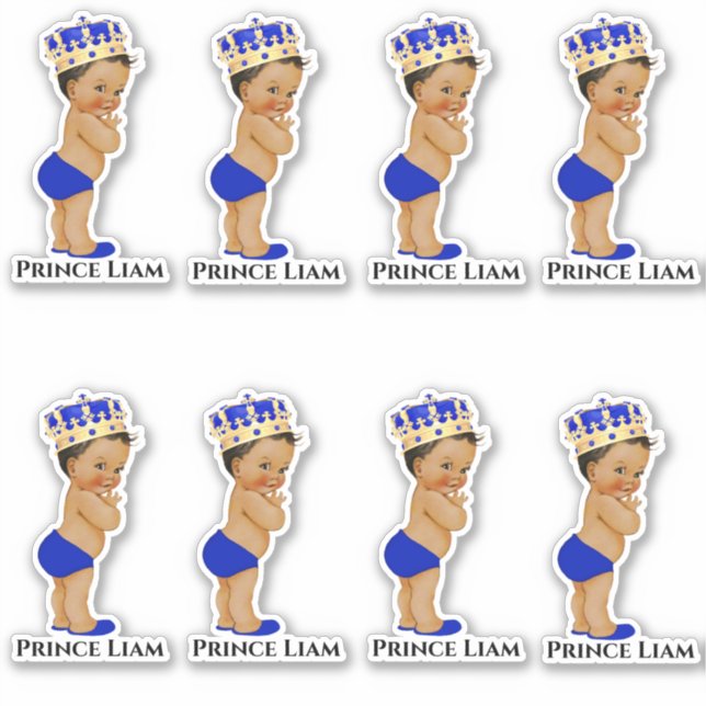 Sticker Petit Prince Bébé Garçon Couronne Royale Bleu Or (Devant)