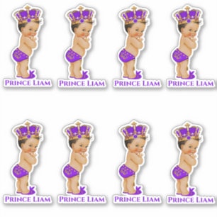 Sticker Petit Prince Bébé Garçon Couronne Violet Or