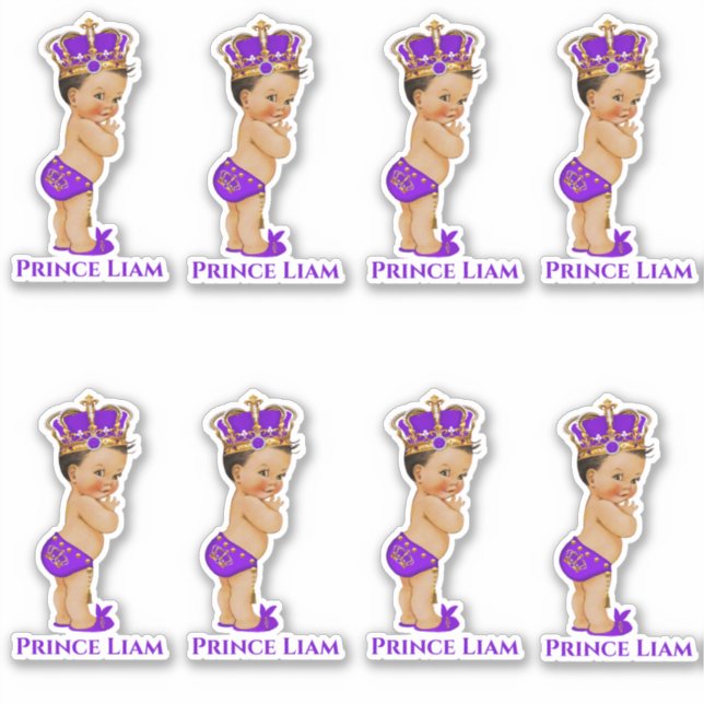 Sticker Petit Prince Bébé Garçon Couronne Violet Or (Devant)