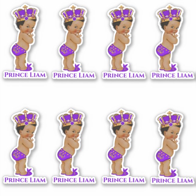 Sticker Petit Prince Bébé Garçon Couronne Violette Or (Devant)