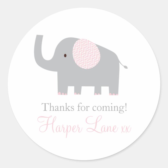 Sticker petit rose et gris éléphant Étiquettes (Devant)
