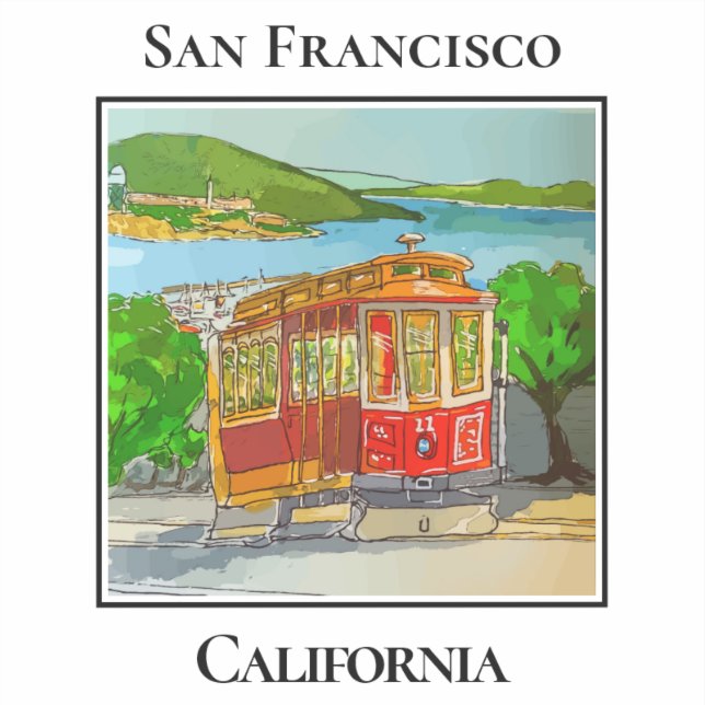 Sticker Petit tramway rouge mignon sur les collines de San (Recto)
