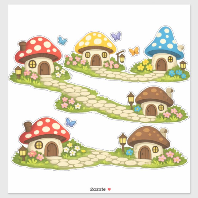 Sticker Petit village de champignons (Feuille)