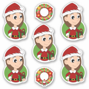 Sticker Petite fille avec cheveux brun long vacances dessi