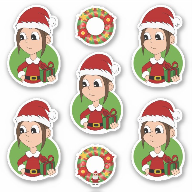 Sticker Petite fille avec cheveux bruns longs Caricature d (Devant)