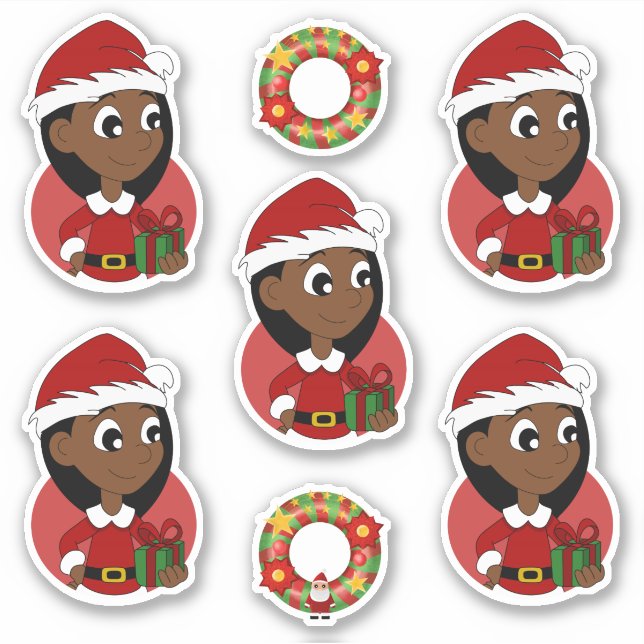 Sticker Petite fille avec cheveux noirs longs vacances des (Devant)
