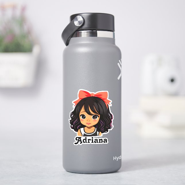 Sticker Petite fille de dessin hispanique personnalisée (HydroFlask)