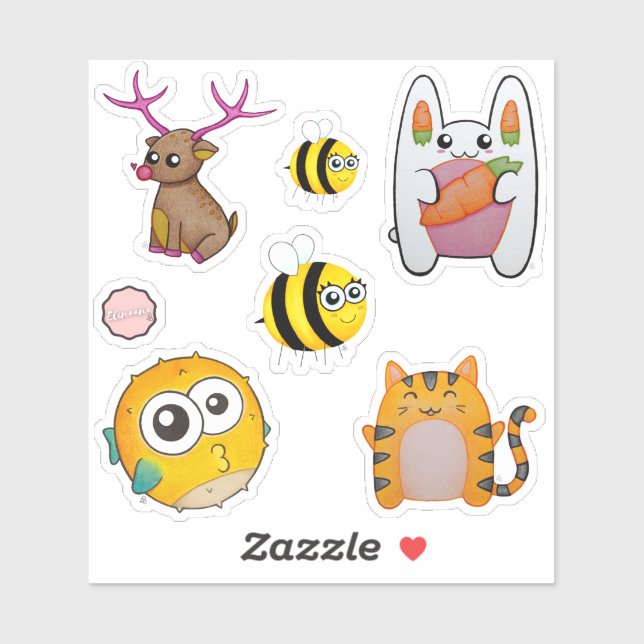 Sticker Petites copines d'animaux caricaturés (Feuille)