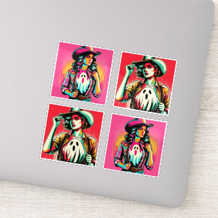 Sticker Petites filles Éffrayantes occidentales avec Stick