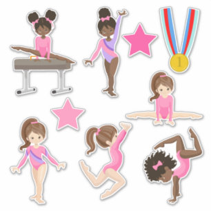 Sticker Petites Filles Gymnastique rose Contour