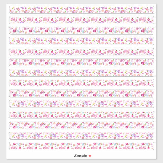 Sticker Petites frontières florales rose et blanc (Feuille)