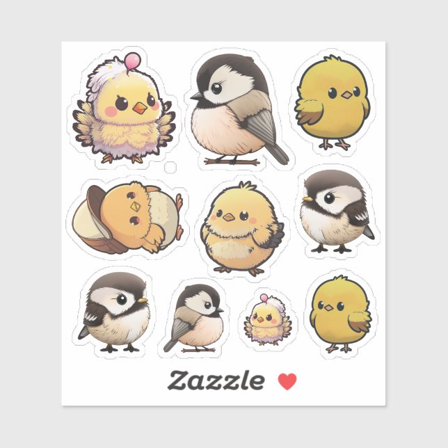 Sticker Petits chicots mignons et chickadee (Feuille)