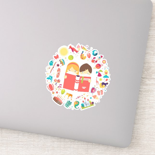 Sticker Petits enfants lisant un dessin animé (Détail)
