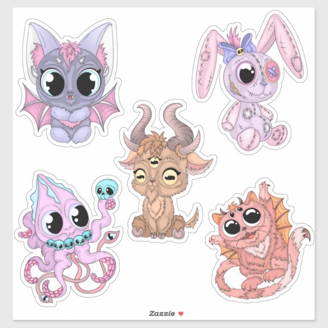 Sticker Petits monstres mignons de Halloween dessinés à la (Feuille)