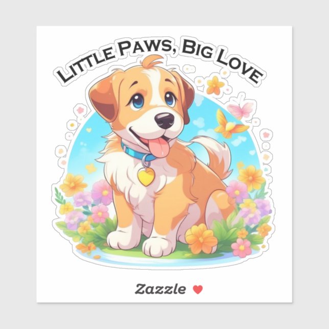 Sticker Petits Poches De Chiot Mignonne Grand Amour (Feuille)