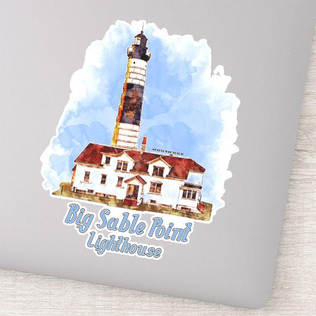 Sticker Phare de Big Sable Point aquarelle - Michigan (Big Sable Point Lighthouse Watercolor - Michigan. Sticker)