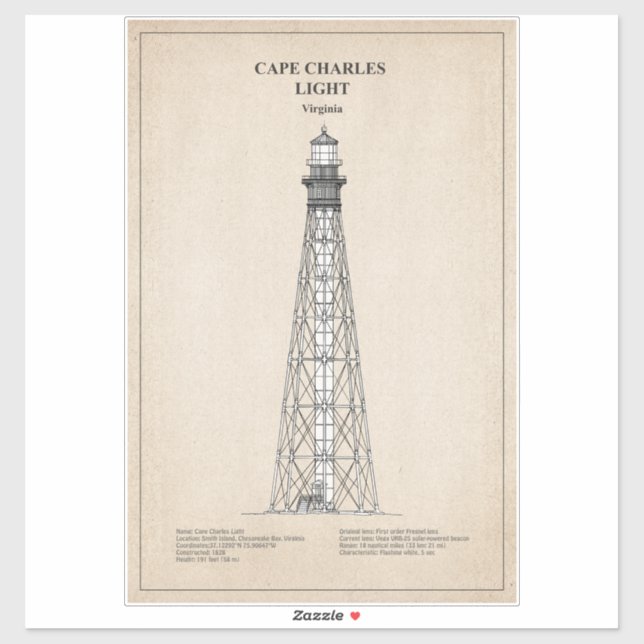 Sticker Phare de Cape Charles - Virginie - SBD (Feuille)