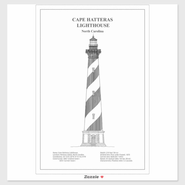 Sticker Phare de Cape Hatteras - Caroline du Nord - BD (Feuille)