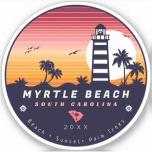 Sticker Phare de Myrtle Beach SC Retro Sunset Souvenirs