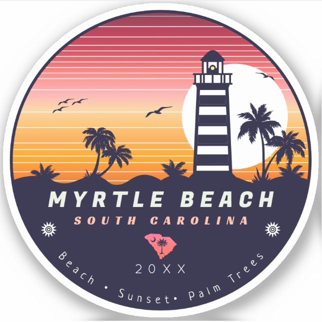 Sticker Phare de Myrtle Beach SC Retro Sunset Souvenirs (Devant)