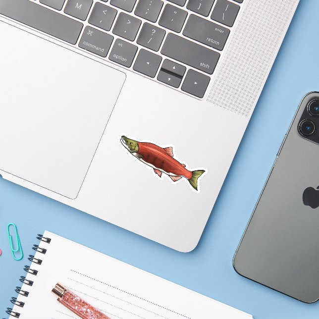 Sticker Phase de frai du Saumon Sockeye (Ordinateur portable avec iPhone)