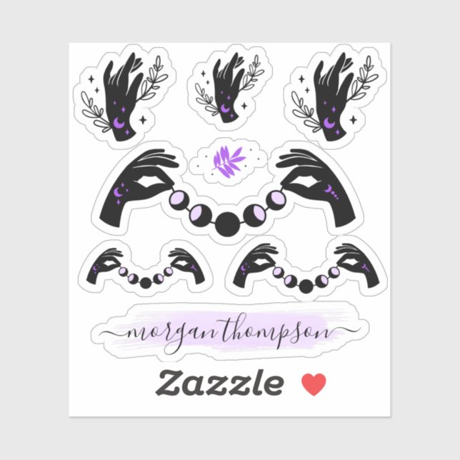 Sticker Phases mains et lune Reiki Nom personnalisé Logo (Feuille)