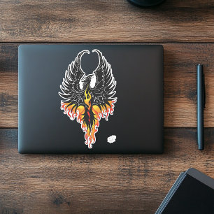 Sticker Phénix Ardente Oiseau de Feu Tribal Noir Flammes