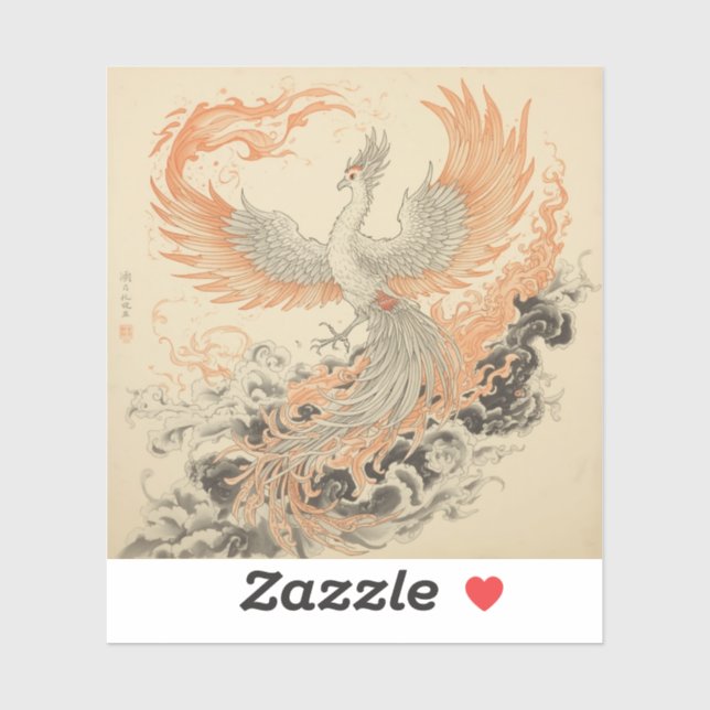 Sticker Phénix Majestueux S'élevant des Flammes (Feuille)