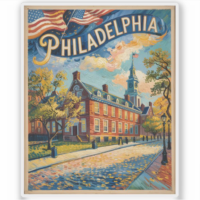 Sticker Philadelphia Pennsylvania US Retro Van Gogh Travel (Devant)