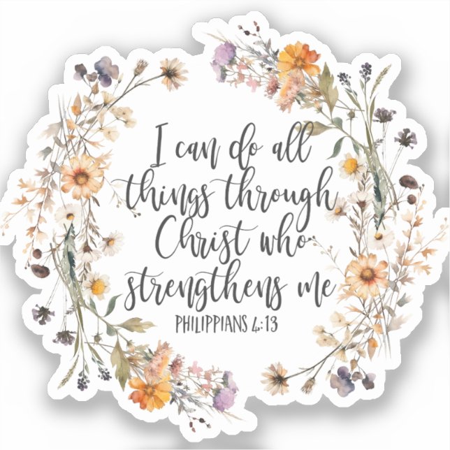 Sticker Philippiens 4:13 Bible Scripture Verse Floral Boho (Recto)