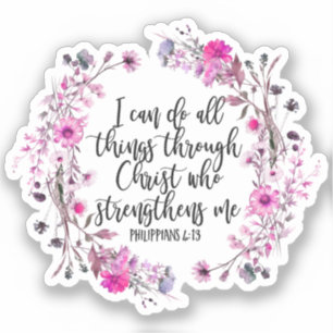 Sticker Philippiens 4:13 Écriture biblique rose et violet