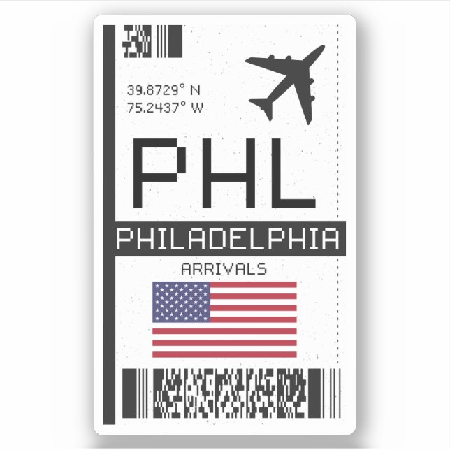 Sticker PHL Philadelphia, American Airport Boarding Pass (Devant)