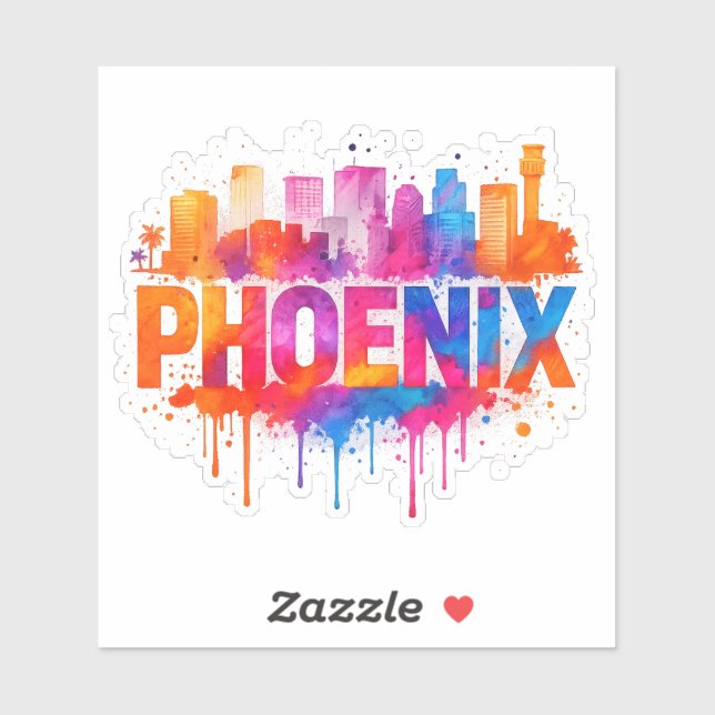 Sticker Phoenix Arizona couleur Skyline Aquarelle Splash (Feuille)