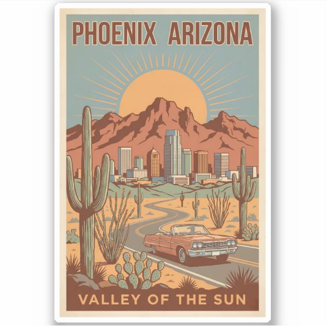 Sticker Phoenix Arizona Sun Illustration Travel Art Retro (Devant)