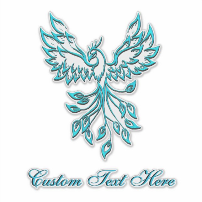 Sticker Phoenix bleu turquoise avec texte personnalisé (Devant)