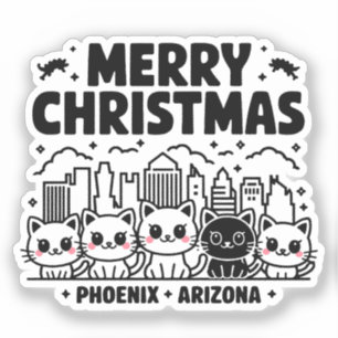 Sticker Phoenix City Arizona Merry Christmas Cats USA