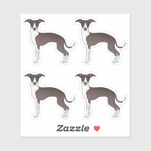 Sticker Phoque Et Blanc Italien Greyhound Chiens De Cartoo (Feuille)