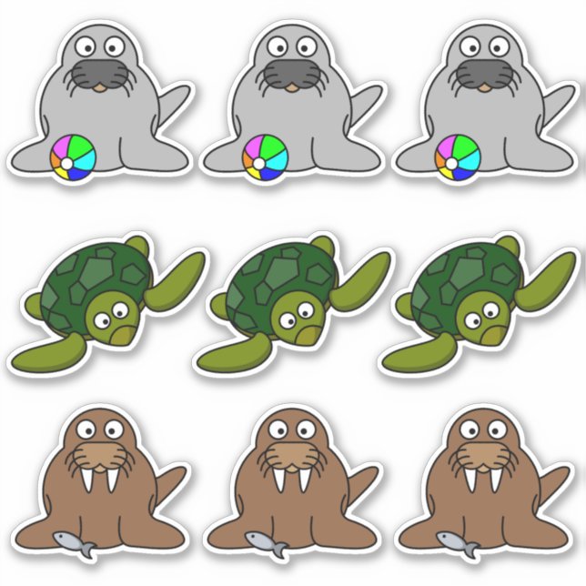 Sticker Phoque, Tortue, Walrus Animaux d'eau Cartoons Gran (Devant)