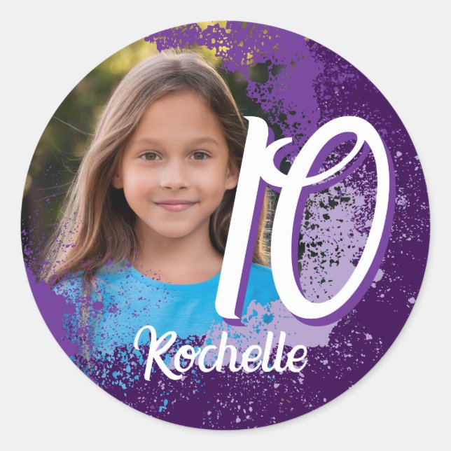Sticker photo avec pinceau violet - 10 ans (Devant)