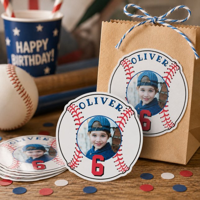 Sticker Photo d'anniversaire d'enfants avec balle de baseb (Créateur téléchargé)
