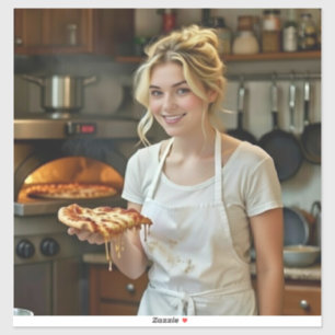 Sticker Photo de pizza en train de manger Personnaliser