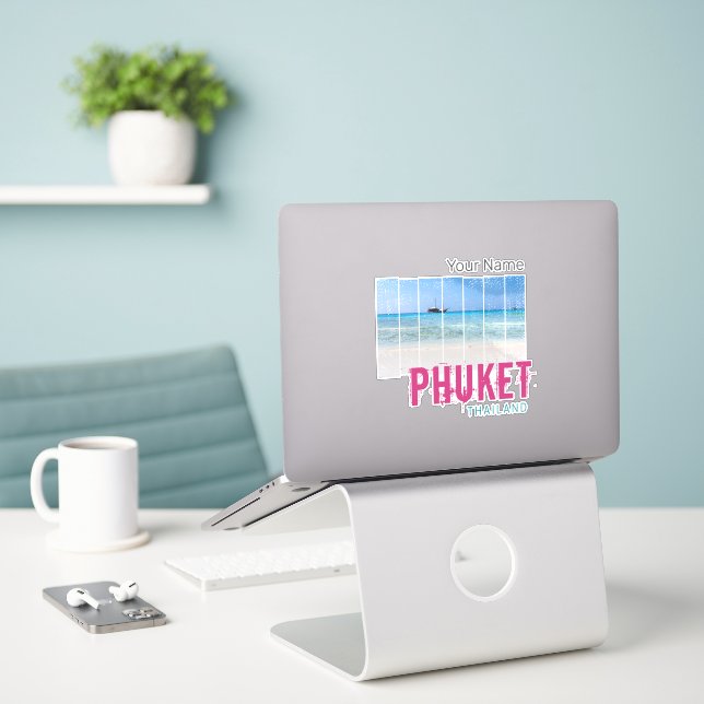 Sticker Phuket Thaïlande Panorama de plage vintage Souveni (Ordinateur portable sur le bureau)