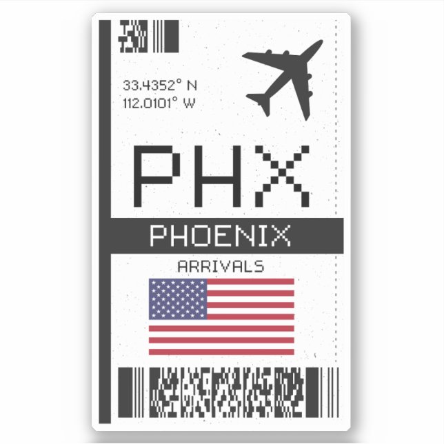 Sticker PHX Phoenix Boarding Pass - Arizona Travel (Devant)