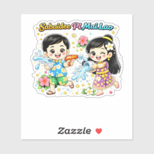 Sticker Pi Mai Lao Bataille d'eau – Nouvel An Lao Enfants 
