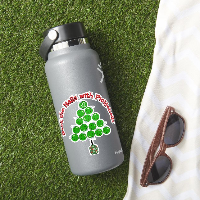 Sticker Pickleball Christmas Tree Deck the Halls Red Green (HydroFlask Insitu)