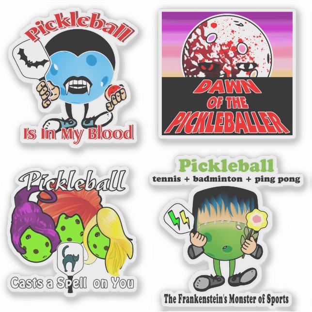 Sticker Pickleball Monsters Vampire Witches Zombies (Devant)