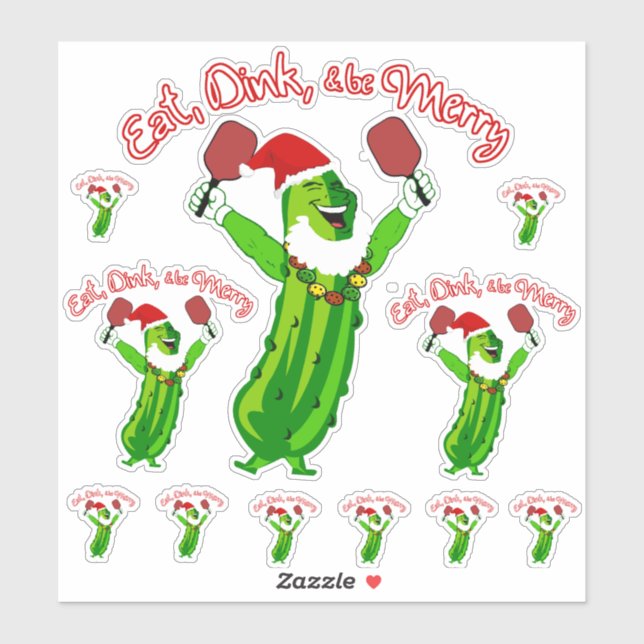 Sticker Pickleball Noël Pickleball Santa Hat Pickle (Feuille)